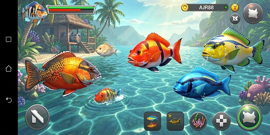 Tampilan gameplay seru dalam AJR88 dengan aksi tembak ikan.