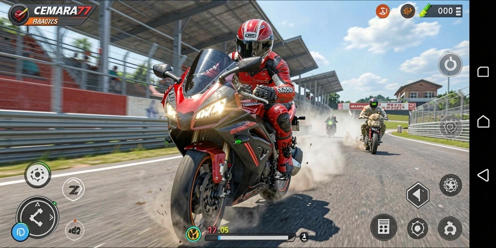 Tampilan menarik dari gameplay CEMARA77 saat beraksi di trek balapan.
