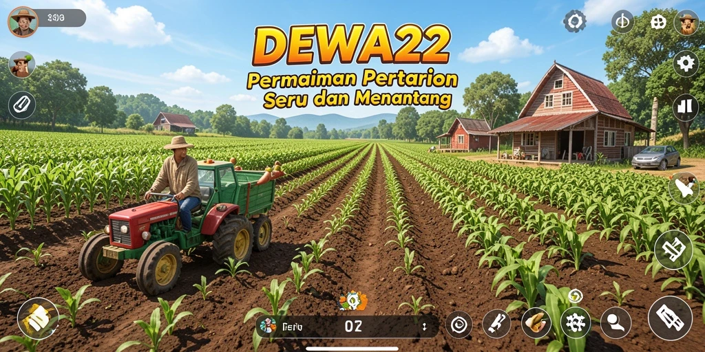 Gameplay seru DEWA22 dengan petani dan tanaman yang berkembang.