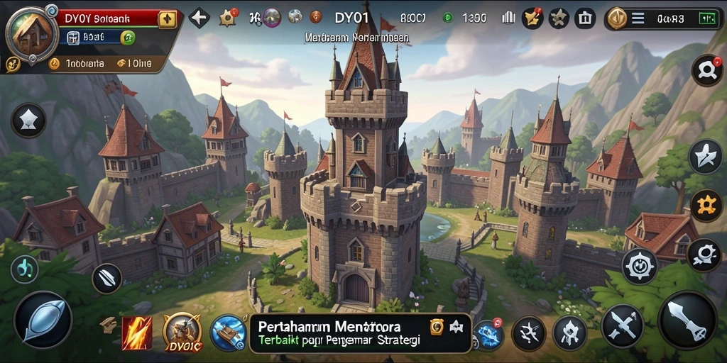 Screenshot gameplay DY01 dengan serangan menara strategis.