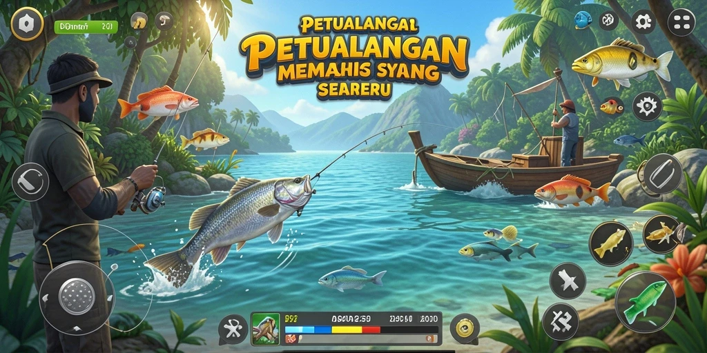 Gameplay memancing yang mendebarkan dalam IDRRP dengan ikan-ikan yang beragam.