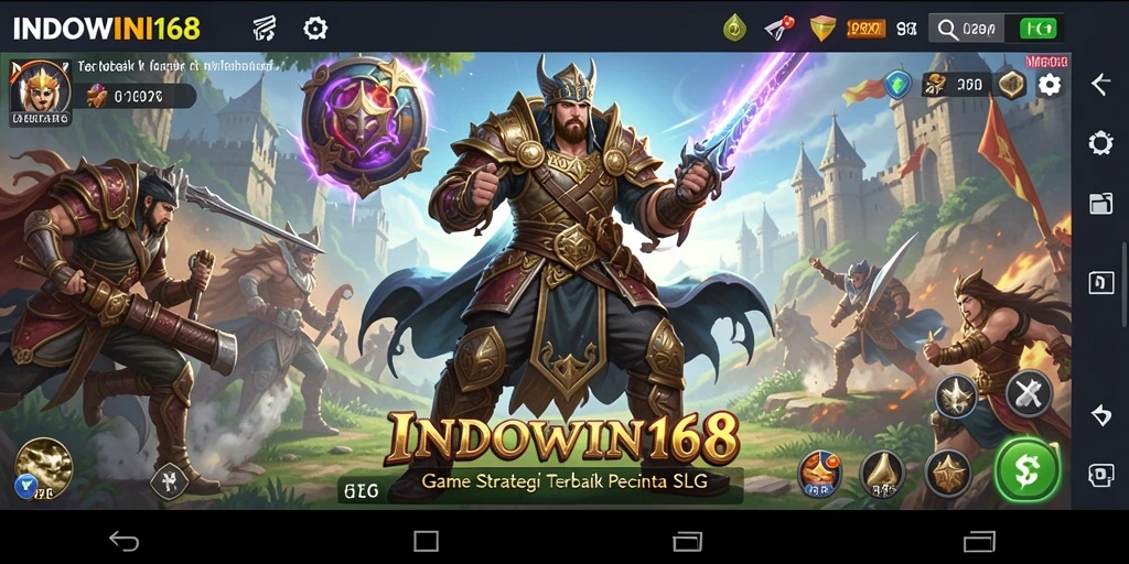 Screenshot utama INDOWIN168 menunjukkan aksi menegangkan dalam permainan strategi SLG.