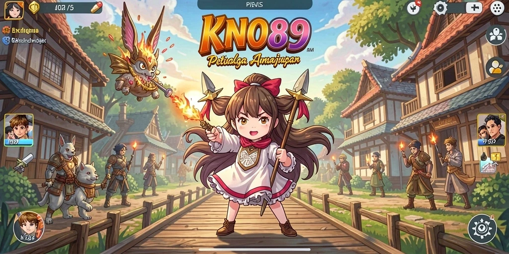 Screenshot gameplay KNO89 dengan karakter anime yang beraksi.