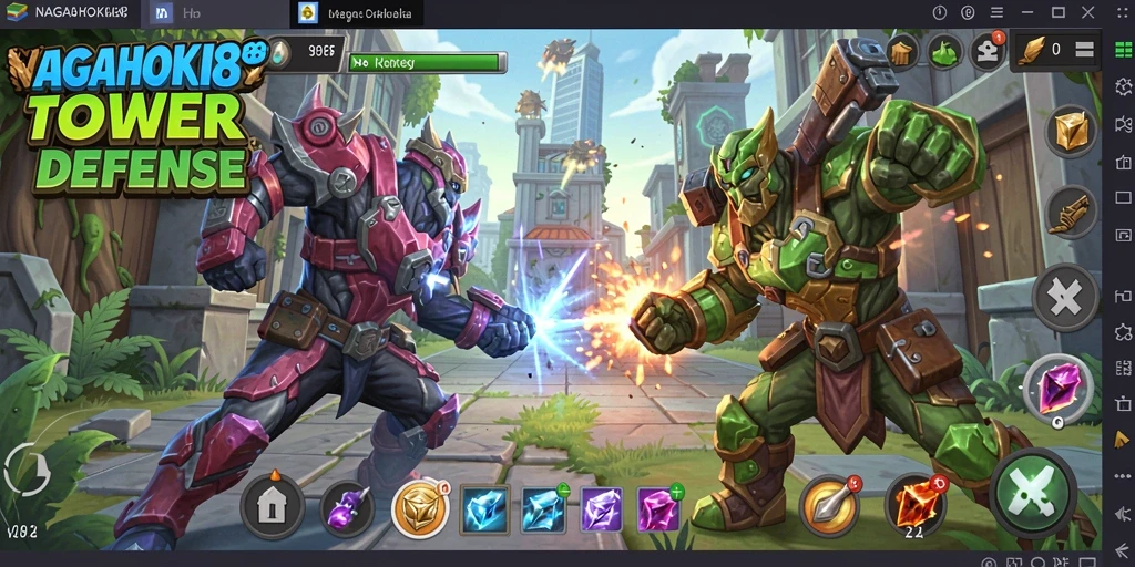 Tangkapan layar menampilkan aksi seru dalam permainan Tower Defense NAGAHOKI88.