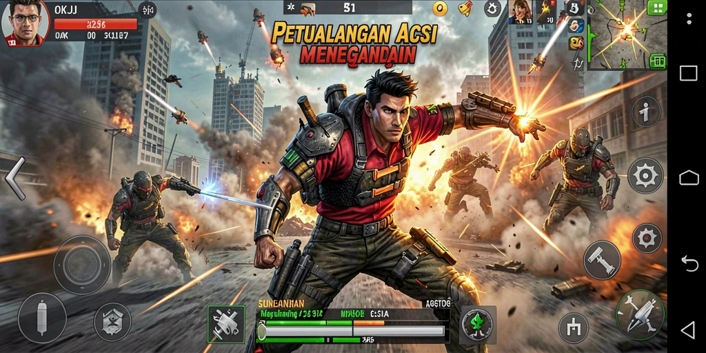 Tampilan gameplay menegangkan dari OKJK dengan pertempuran seru.