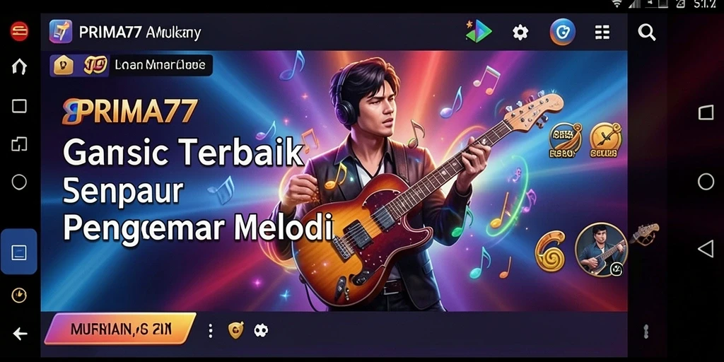 Screenshot utama PRIMA77 menampilkan gameplay musik yang seru dan interaktif.