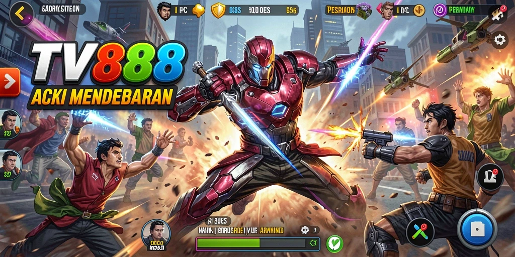 Tangkapan layar utama TV888 menampilkan aksi mendebarkan yang intens.