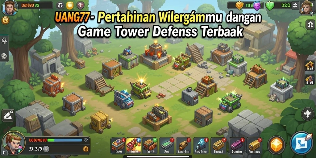 Tampilan gameplay menara dan pertahanan yang seru di UANG77.