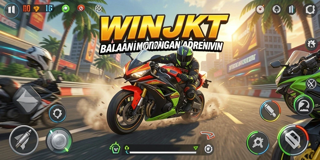 Tampilan gameplay seru dari WINJKT saat balapan motor.